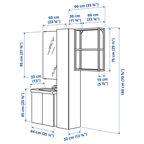 IKEA - ENHET/TVALLEN, banyo mobilyası seti, beyaz-parlak cila beyaz, 64x33x65 cm