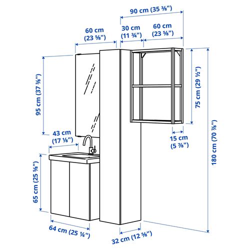 IKEA - ENHET/TVALLEN, banyo mobilyası seti, beyaz-parlak cila beyaz, 64x43x65 cm