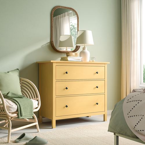 IKEA - HEMNES, chest of 3 drawers, yellow, 108x96 cm