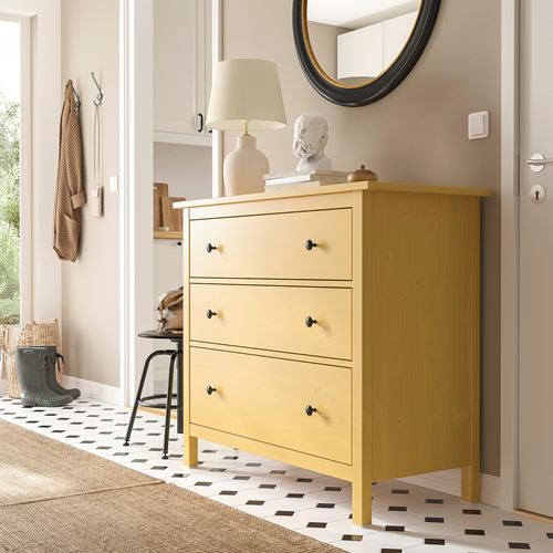 IKEA - HEMNES, chest of 3 drawers, yellow, 108x96 cm