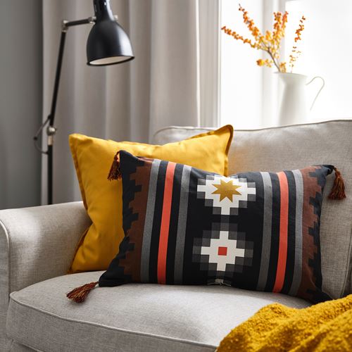 IKEA - FRUKTMOTT, lace pillow cover, black-orange-red, 40x58 cm