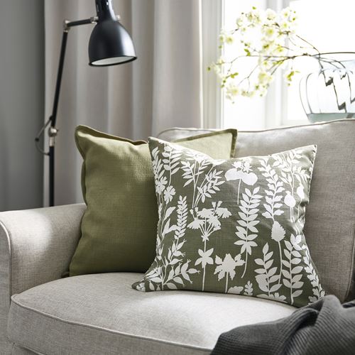 IKEA - ROTVECKLARE, lace pillow cover, grey-green-white, 50x50 cm