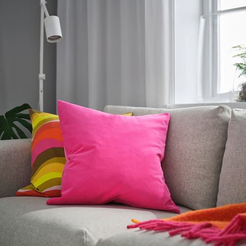 IKEA - SANELA, lace pillow cover, bright pink, 50x50 cm