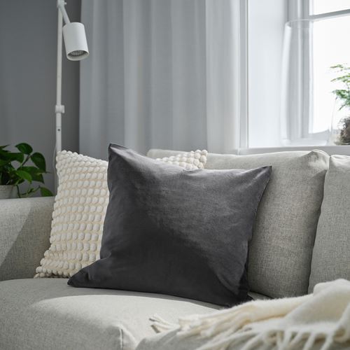 IKEA - SANELA, lace pillow cover, dark grey, 50x50 cm