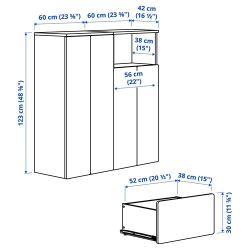 IKEA - PLATSA/SMASTAD, çocuk dolap kombinasyonu, beyaz-siyah-beyaz çizgili-antrasit, 120x42x123 cm