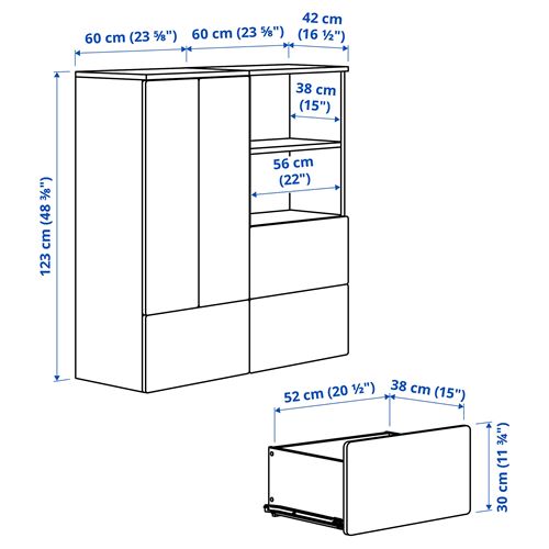 IKEA - PLATSA/SMASTAD, children wardrobe combination, white-red-striped, 120x42x123 cm