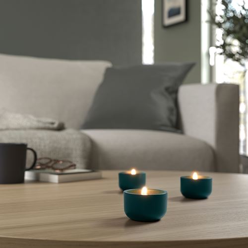 IKEA - HEDERVARD, tealight mumluk, koyu turkuaz, 3 cm