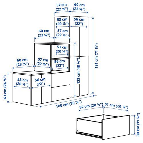 IKEA - PLATSA/SMASTAD, children wardrobe combination, white-blue, 180x57x181 cm