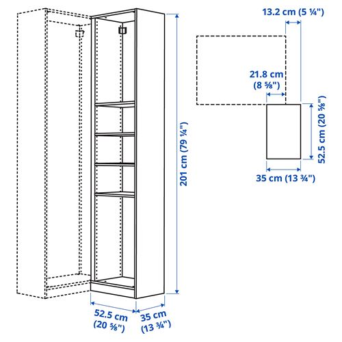 IKEA - PAX, add-on corner unit with 4 shelves, dark grey, 53x35x201 cm