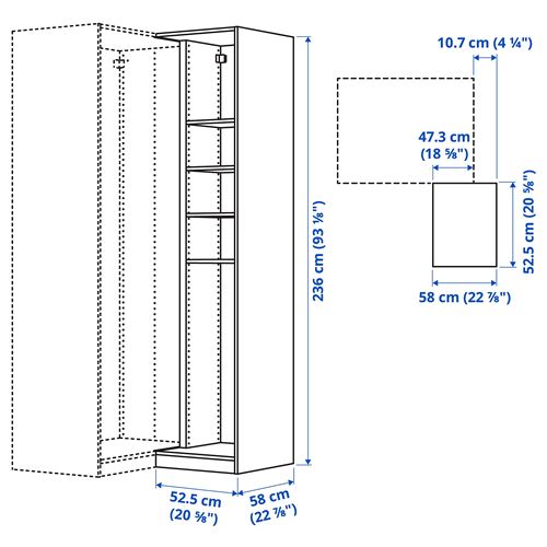 IKEA - PAX, add-on corner unit with 4 shelves, beige, 53x58x236 cm