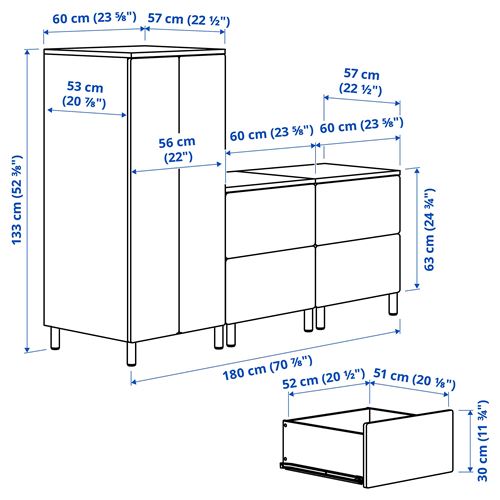 IKEA - PLATSA/SMASTAD, çocuk dolap kombinasyonu, beyaz, 180x57x133 cm