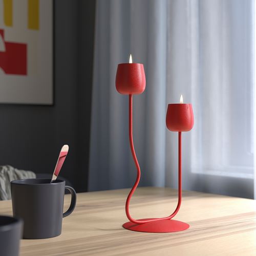 IKEA - SILVERPARON, candlestick/tealight holder, high-gloss red, 29 cm