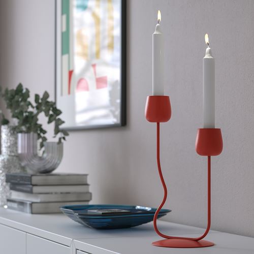 IKEA - SILVERPARON, candlestick/tealight holder, high-gloss red, 29 cm