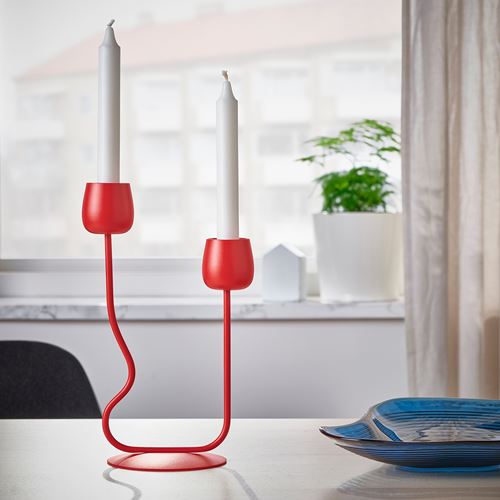 IKEA - SILVERPARON, candlestick/tealight holder, high-gloss red, 29 cm