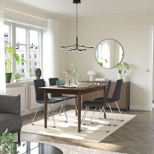 IKEA - SKANSNAS/LILLANAS, dining set, brown beech-chrome plated/gunnared dark gray, 4 chairs
