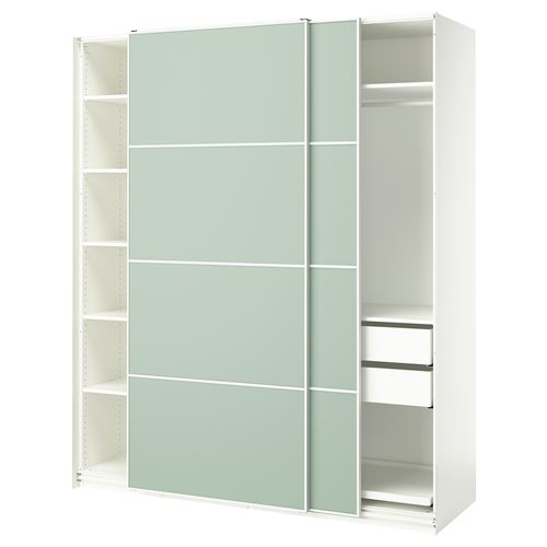 IKEA - PAX/MEHAMN, PAX sliding door wardrobe, white/light green, 200x66x236 cm