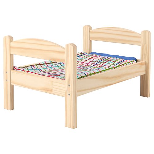 IKEA - DUKTIG, set of doll's bed, pine/desenli