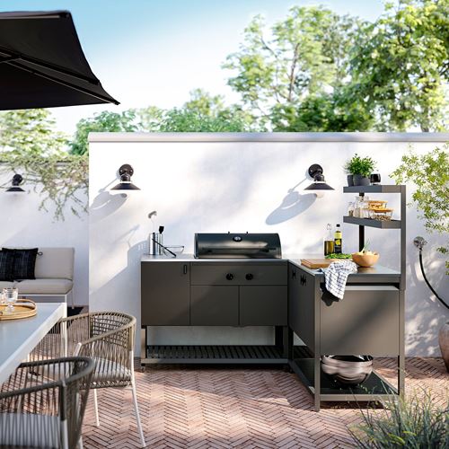 IKEA - BATSKAR, outdoor kitchen with charcoal bbq, dark grey