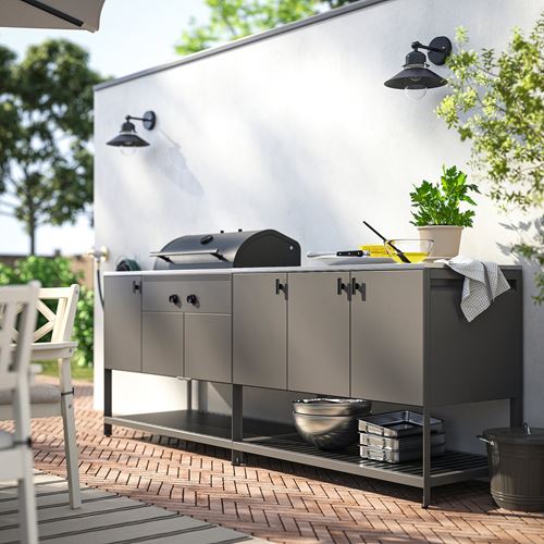 IKEA - BATSKAR, kömür barbekülü dış mekan mutfağı, koyu gri, 240x60 cm