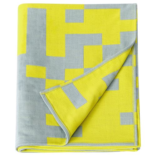 IKEA - BRANNBOLL, throw, pale blue-gloss yellow, 130x170 cm