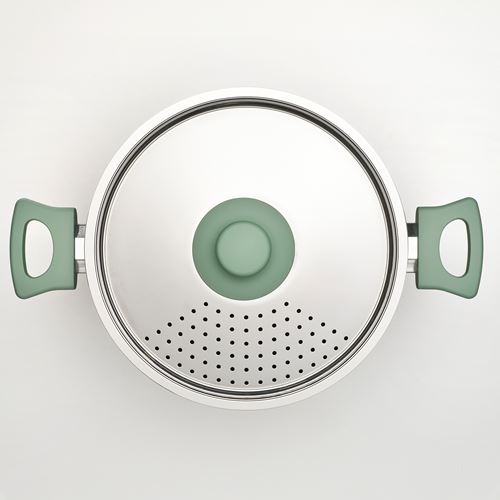 IKEA - HEMLAGAD, tencere seti, açık gri-yeşil