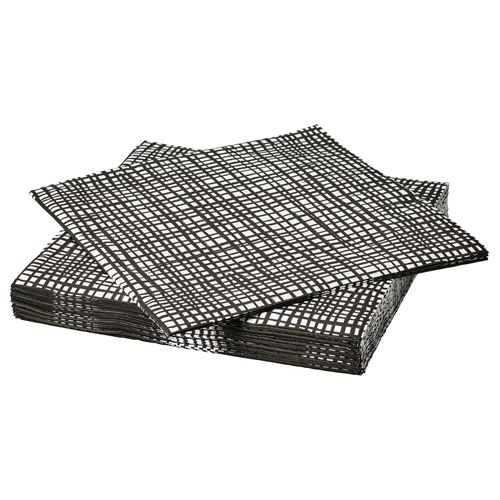 IKEA - GROPLÖJA, patterned napkin, black-white, 33x33 cm