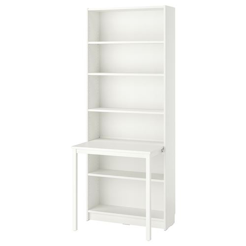 IKEA - BILLY, bookcase with desk, white, 80x202 cm