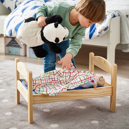 IKEA - DUKTIG, set of doll's bed, pine/desenli