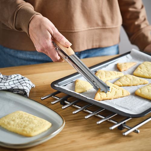 IKEA - VARDAGEN, a pair of tongs, stainless steel/beech, 30 cm