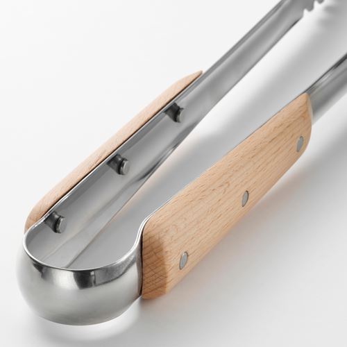 IKEA - VARDAGEN, a pair of tongs, stainless steel/beech, 30 cm