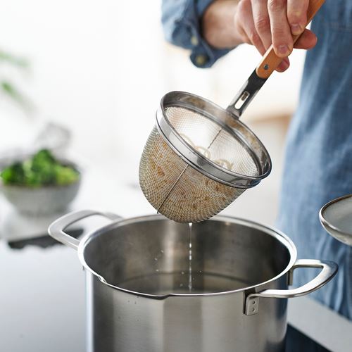 IKEA - VARDAGEN, noodle strainer, stainless steel/beech, 30 cm