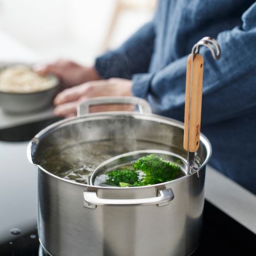 IKEA - VARDAGEN, noodle strainer, stainless steel/beech, 30 cm