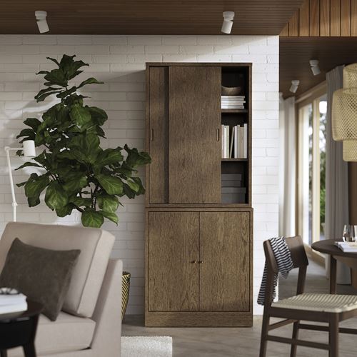 IKEA - TONSTAD, sliding door-cabinet, oak veneer-brown, 82x201 cm