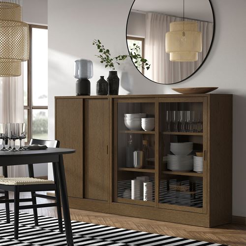 IKEA - TONSTAD, sürgü kapaklı dolap, kahverengi meşe kaplama, 202x37x120 cm