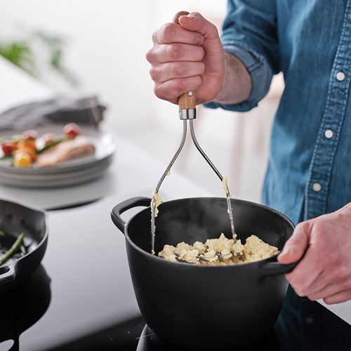 IKEA - VARDAGEN, potato masher, stainless steel/beech, 30 cm