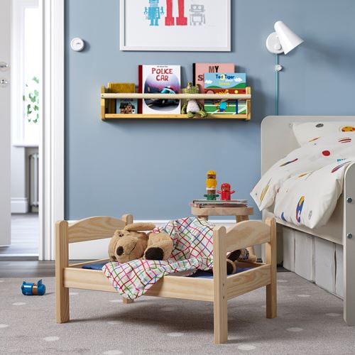 IKEA - DUKTIG, set of doll's bed, pine/desenli