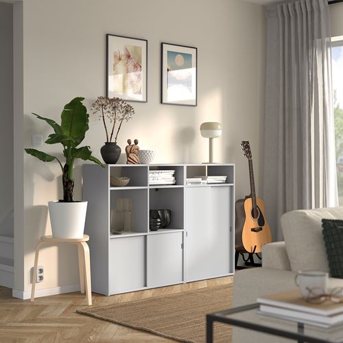 IKEA - SPIKSMED, sliding door-cabinet, light grey, 137x32x96 cm