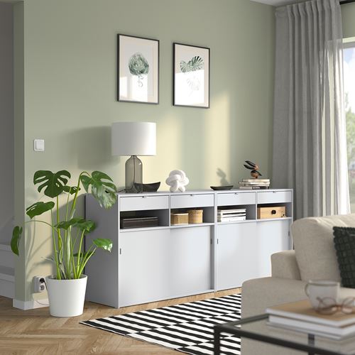 IKEA - SPIKSMED, sliding door-cabinet, light grey, 195x40x79 cm