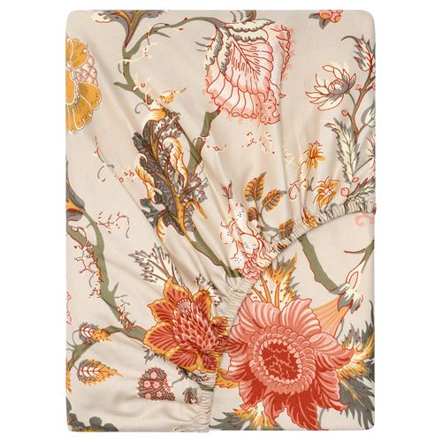 IKEA - NASSELKLOCKA, fitted sheet, light grey-beige/multicolour, 120x200 cm