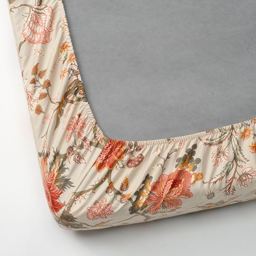 IKEA - NASSELKLOCKA, fitted sheet, light grey-beige/multicolour, 120x200 cm