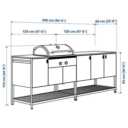 IKEA - BATSKAR, kömür barbekülü dış mekan mutfağı, koyu gri, 240x60 cm