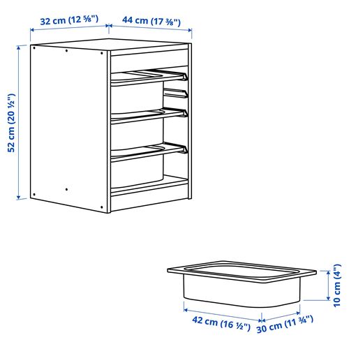 IKEA - TROFAST, saklama ünitesi, çam gri-mavi-açık yeşil-gri, 32x44x52 cm