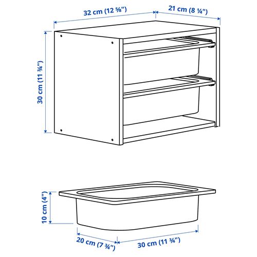 IKEA - TROFAST, çocuk duvar rafı, çam-gri-mavi, 32x21x30 cm