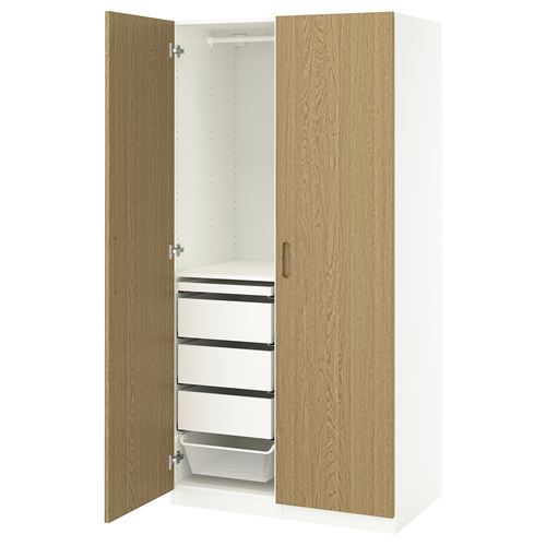 IKEA - PAX/TONSTAD, PAX wardrobe, white/oak veneer, 100x60x201 cm