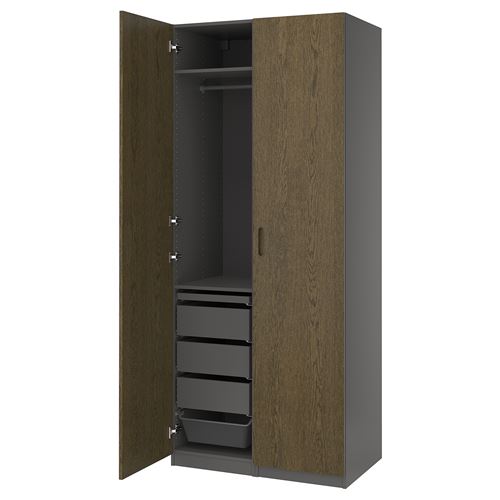 IKEA - PAX, PAX wardrobe, dark grey-brown oak veneer, 100x60x236 cm