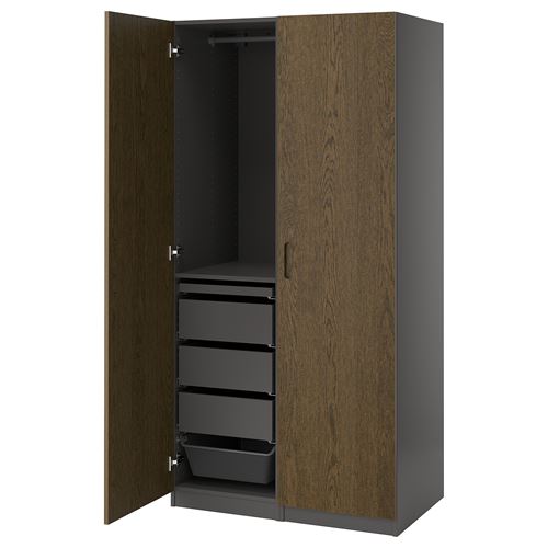 IKEA - PAX/TONSTAD, PAX wardrobe, dark grey-brown oak veneer, 100x60x201 cm