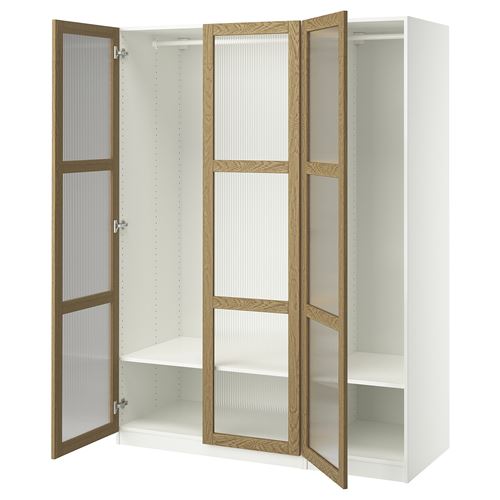 IKEA - PAX/TONSTAD, PAX wardrobe, white-oak veneer glass, 150x60x201 cm