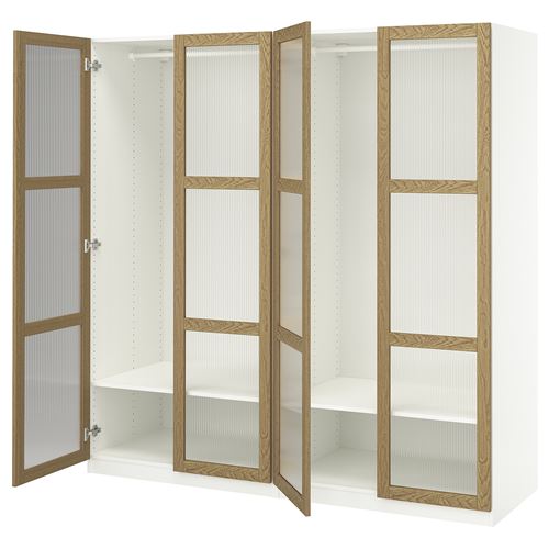 IKEA - PAX/TONSTAD, PAX wardrobe, white-oak veneer-glass, 200x60x201 cm