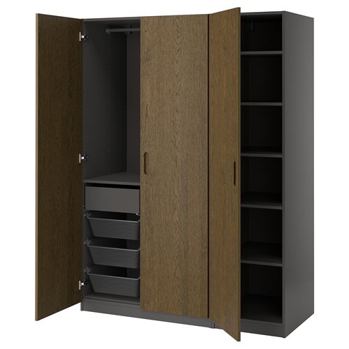 IKEA - PAX/TONSTAD, PAX wardrobe, dark grey-brown oak veneer, 150x60x201 cm