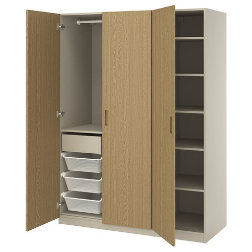 IKEA - PAX/TONSTAD, PAX wardrobe, grey-beige-oak veneer, 150x60x201 cm